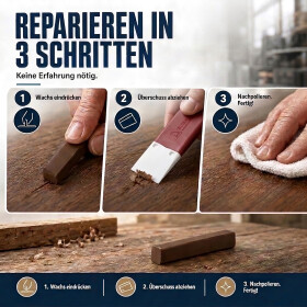 Reparatur Weichwachs für Holzoberflächen zur Ausbesserung von Kratzern, Druckstellen und kleinen Holzschäden