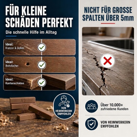 Reparatur Weichwachs für Holzoberflächen zur Ausbesserung von Kratzern, Druckstellen und kleinen Holzschäden